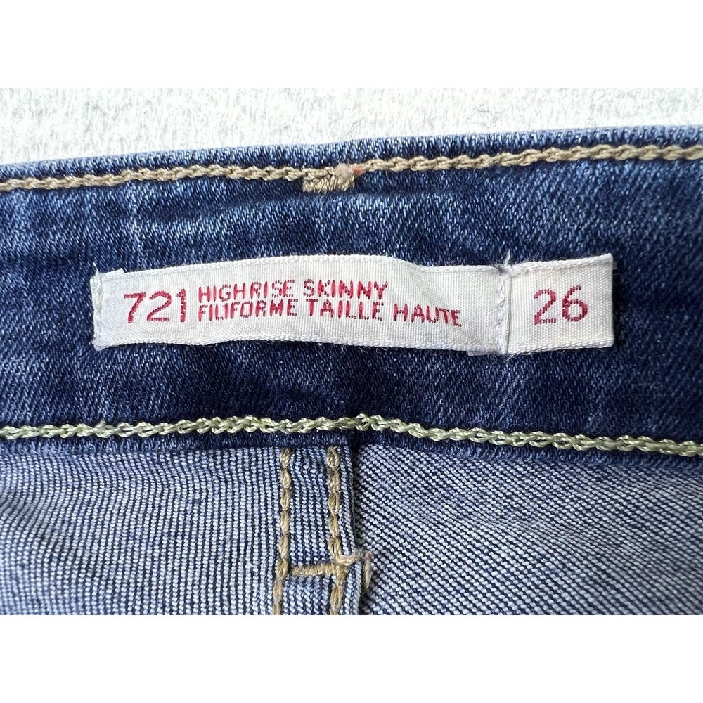 Levis Premium 721 High Rise Skinny Jeans Womens 26x29 Blue Distressed Denim - Picture 8 of 15